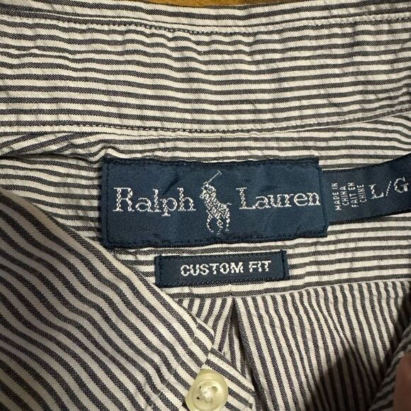 Ralph Lauren seersucker button up shirt custom fit large - Picture 3 of 9